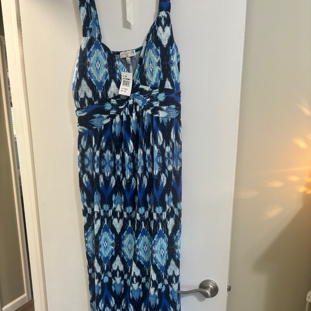 PLUS Sized Blue Jersey Knit Graphic Maxi Dress